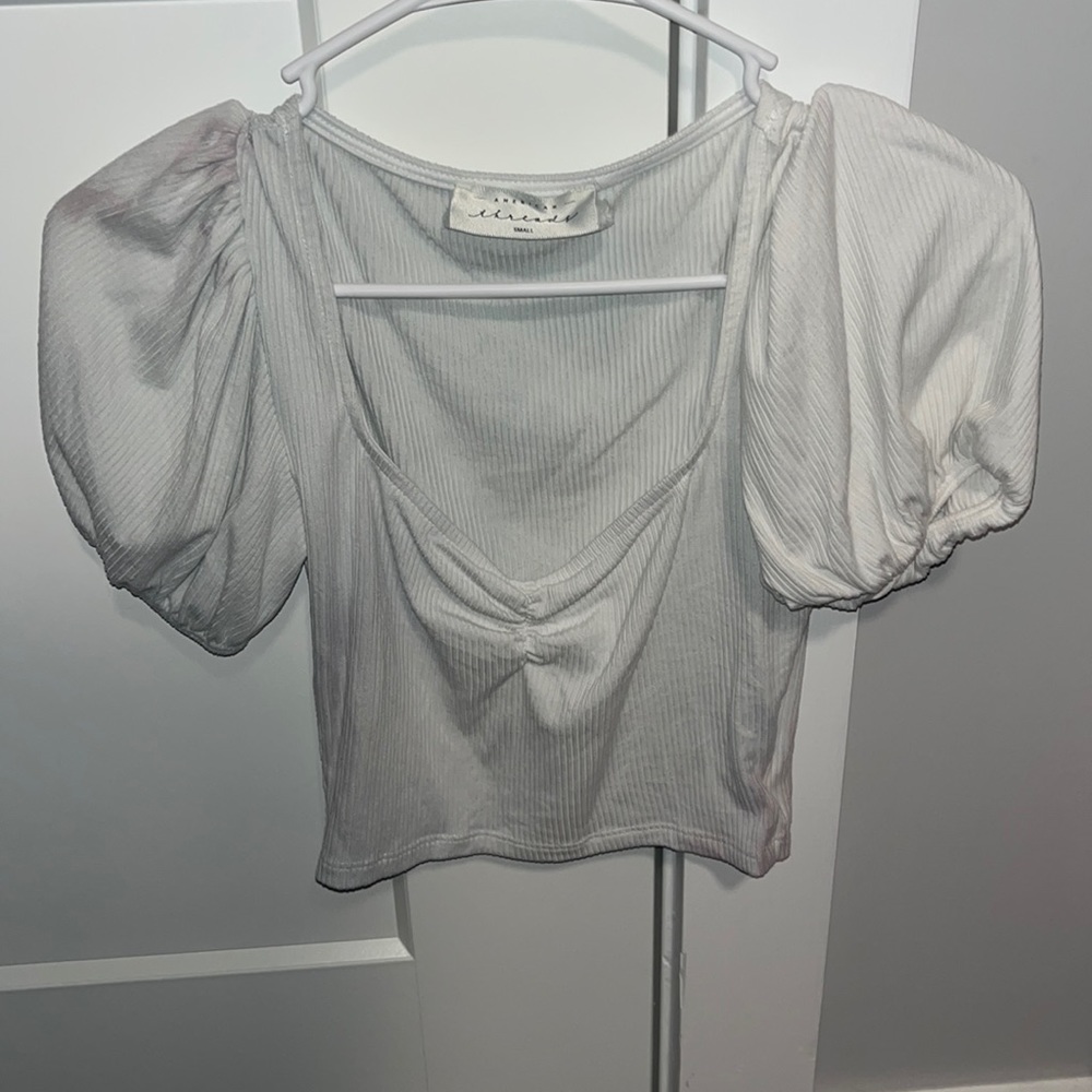 cute white top with fluffy arms